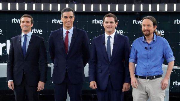 Pablo Casado, Albert Rivera, Pedro Snchez y Pablo Iglesias se enfrentan en el primer debate a cuatro de las generales.