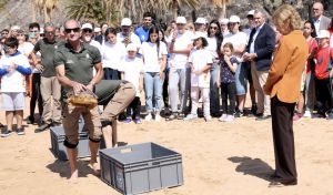 La Reina Sofía asiste a la suelta de tortugas recuperadas en un centro de Tenerife