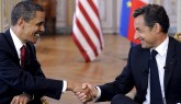 Obama con el presidente Sarkozy en la Conmemoracin del 65 aniversario del desembarco de normanda