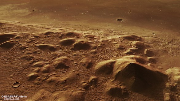 Vista en perspectiva de Phlegra Montes. ESA